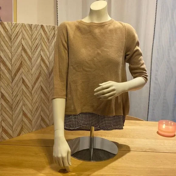 The Limited Women's Tan Knitted 3/4 Sleeves Shirttail Split Back Blouse Size M - Picture 2 of 11